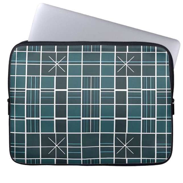 Dark Teal Grid Pattern Starburst Accent Modern  Laptop Sleeve (Front)