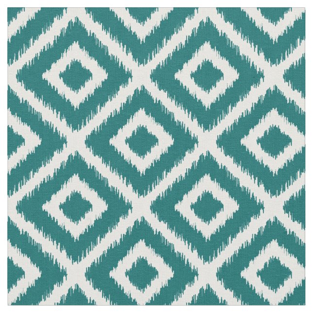 Dark Teal Ikat Diamonds Fabric (Close Up)