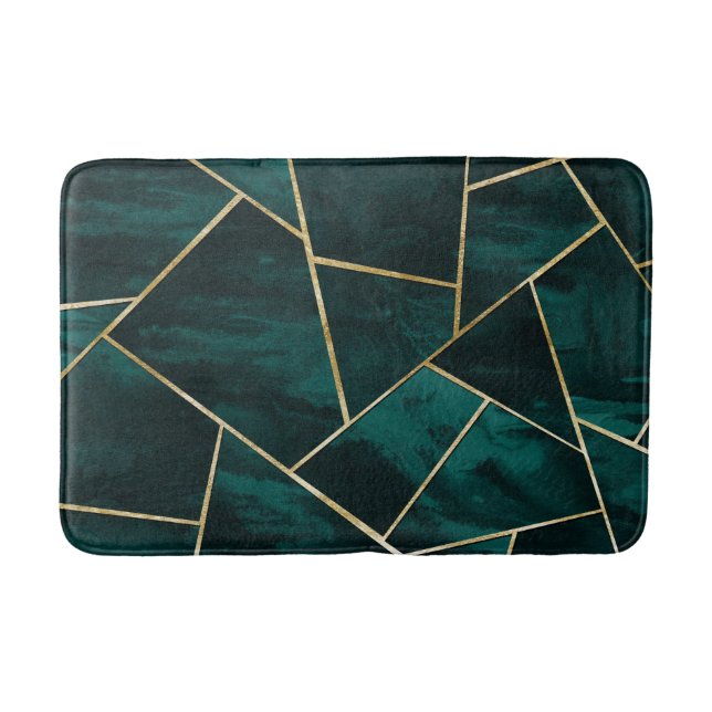Dark Teal Ink Gold Geometric Glam #1 Bath Mat (Front)