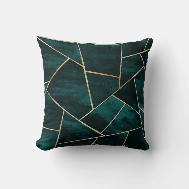 Dark Teal Ink Gold Geometric Glam #1 Cushion (Front)