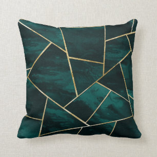 Dark Teal Ink Gold Geometric Glam #1 Cushion