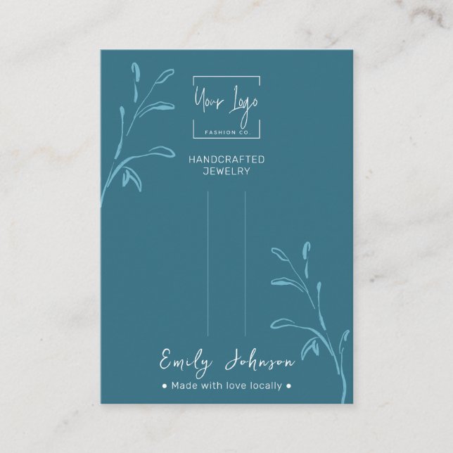 Dark Teal Leaf QR Jewellery Hairclip Display Card (Front)