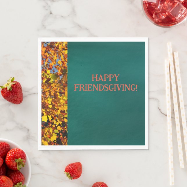 Dark Teal  Leaves Thanksgiving Friendsgiving Napkin (Insitu)