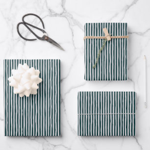 Dark Teal & Light Gray Wonky Stripes Wrapping Paper Sheet