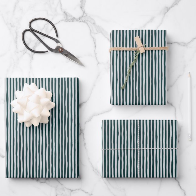 Dark Teal & Light Gray Wonky Stripes Wrapping Paper Sheet (Front)