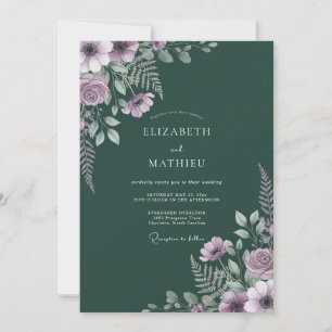 Dark Teal Lilac Foliage Eucalyptus Wedding Invitation