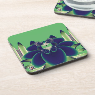 Dark Teal Lotus Fractal Botanical Art Coaster