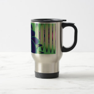 Dark Teal Lotus Fractal Botanical Art Travel Mug