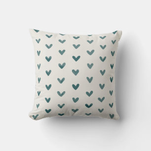 Dark Teal Love Hearts Pattern OffWhite Cushion