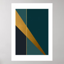 Dark Teal Modern Art Piece with Gold Elements