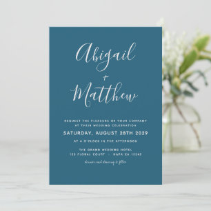 Dark Teal Modern Minimalist Simple Wedding  Invitation
