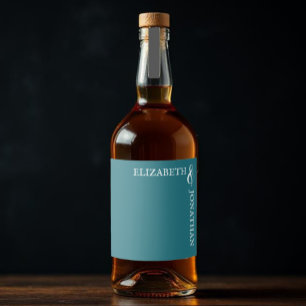 Dark Teal Modern Typography Wedding Liquor Bottle Label