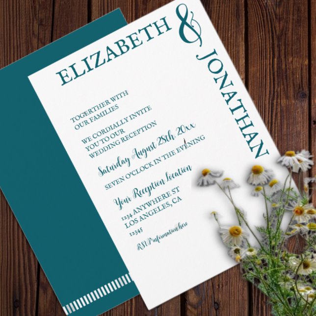 Dark Teal Modern Typography Wedding Reception Invitation (Creator Uploaded)