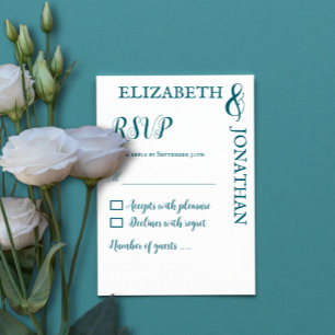 Dark Teal Modern Typography Wedding RSVP Card