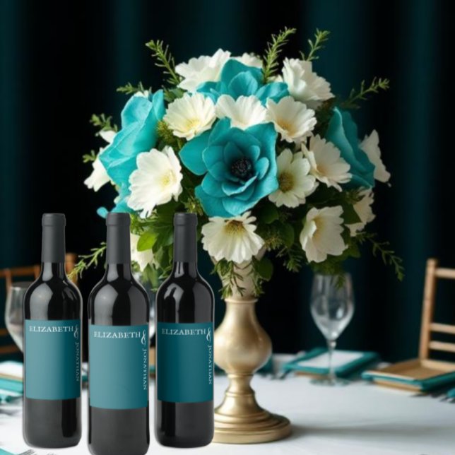 Dark Teal Modern Typography Wedding Wine Label (Creator Uploaded)