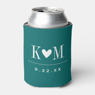 Dark Teal Modern Wedding Monogram Can Cooler