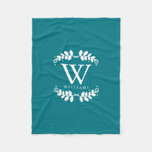 Dark Teal Monogram Fleece Blanket