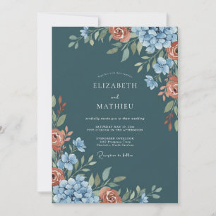 Dark Teal Moody Autumnal Wedding Invitation