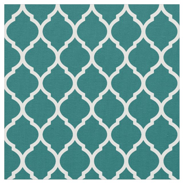Dark Teal Moroccan Quatrefoil Fabric (Close Up)