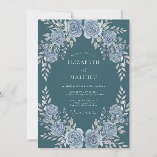 Dark Teal Ornate Winter Wedding Invitation (Front)