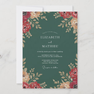 Dark Teal Painted Wedding Invitation