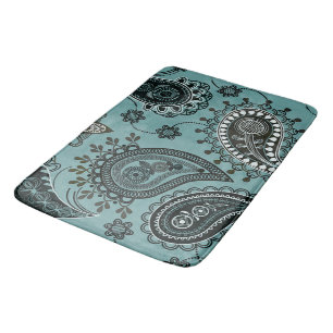 Dark teal paisley bath mat
