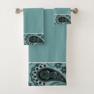 Dark teal paisley bath towel set
