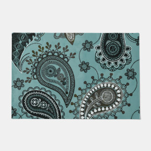 Dark teal paisley doormat