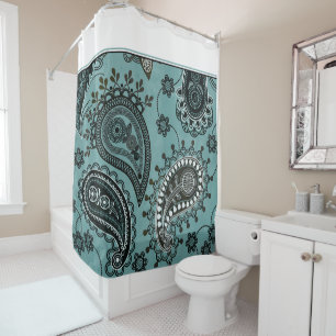 Dark teal paisley shower curtain