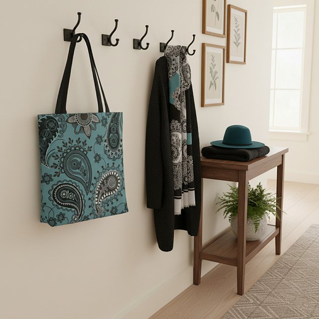 Dark teal paisley tote bag (Creator Uploaded)