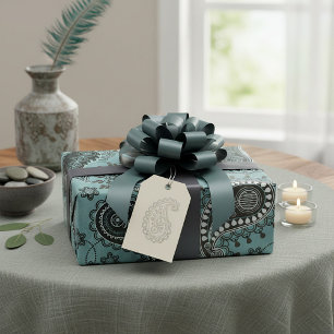 Dark teal paisley wrapping paper