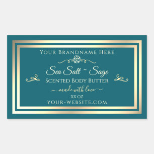 Dark Teal Product Label Gold Frame Vintage Rose
