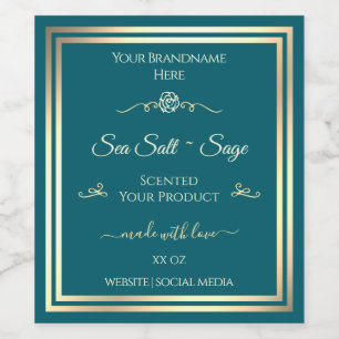 Dark Teal Product Label Gold Frame Vintage Rose