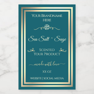 Dark Teal Product Label Gold Frame Vintage Rose