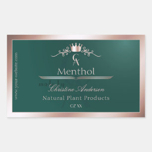 Dark Teal Product Label Rose Gold Frame Monogram