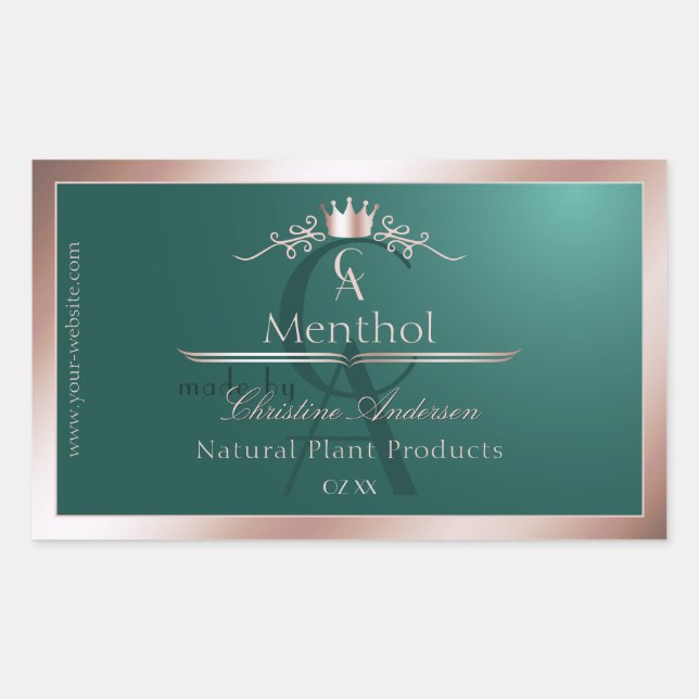 Dark Teal Product Label Rose Gold Frame Monogram (Front)