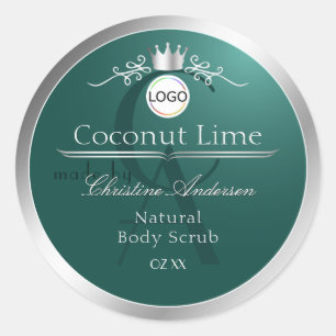 Dark Teal Product Label Silver Frame Logo Monogram