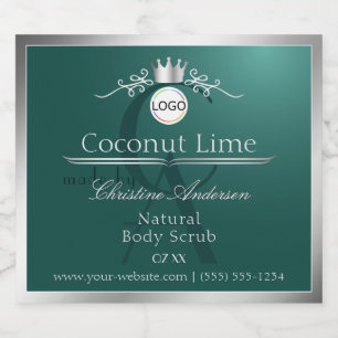 Dark Teal Product Label Silver Frame Logo Monogram