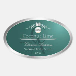 Dark Teal Product Label Silver Frame Logo Monogram