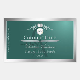 Dark Teal Product Label Silver Frame Logo Monogram
