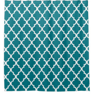 Dark Teal Quatrefoil Pattern Shower Curtain