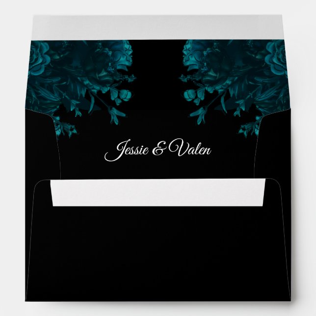 Dark Teal Roses Wedding Envelope (Back (Bottom))