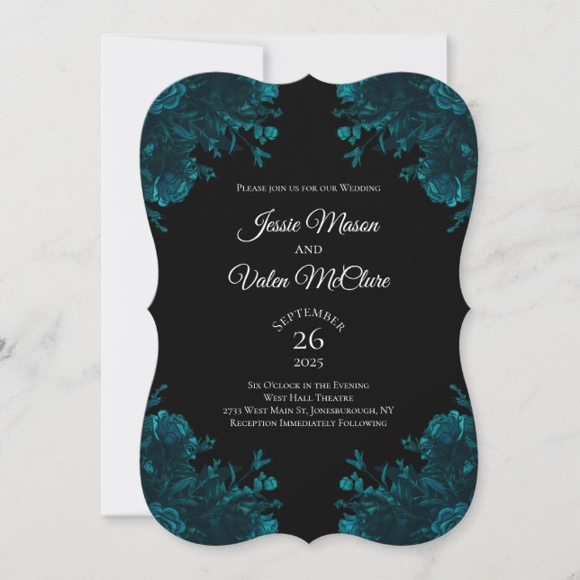 Dark Teal Roses Wedding Invitation (Front)