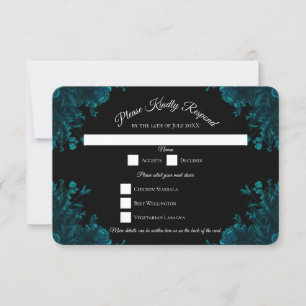 Dark Teal Roses Wedding RSVP Reply Invitation