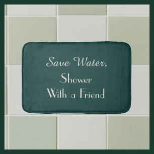 Dark Teal Save Water Funny Plush Bath Mat