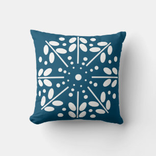 Dark Teal Scandinavian Folk Art Throw Pillow