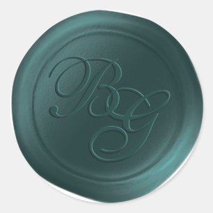 Dark Teal Script Double Monogram Wax Seal Stickers