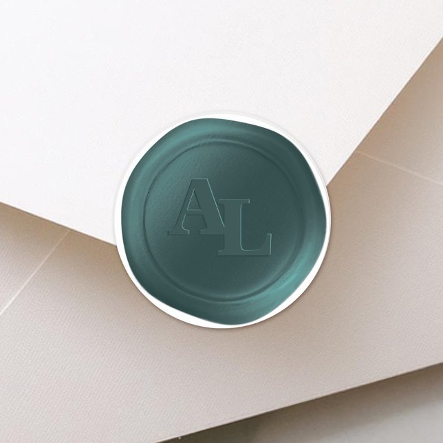 Dark Teal Seal Monogram Wedding Stickers (Elegant Dark Teal Monogram Wax Seal Wedding Stickers)
