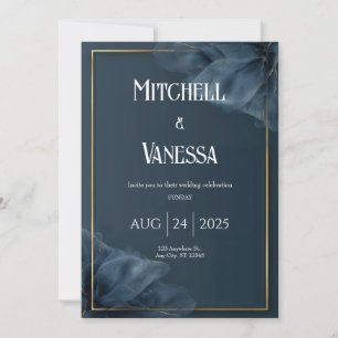 Dark Teal Sheer Floral Wedding Invitation