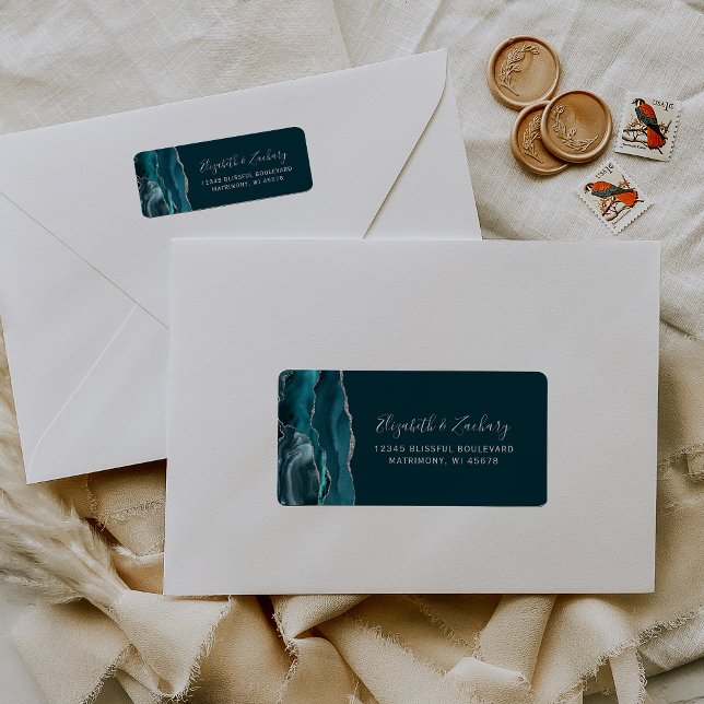 Dark Teal Silver Agate Wedding Return Address (Creator Uploaded)